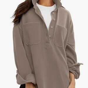 Sweatshirt for Women Oversized Casual Long Sleeve Side Slit Button Lapel Polo M